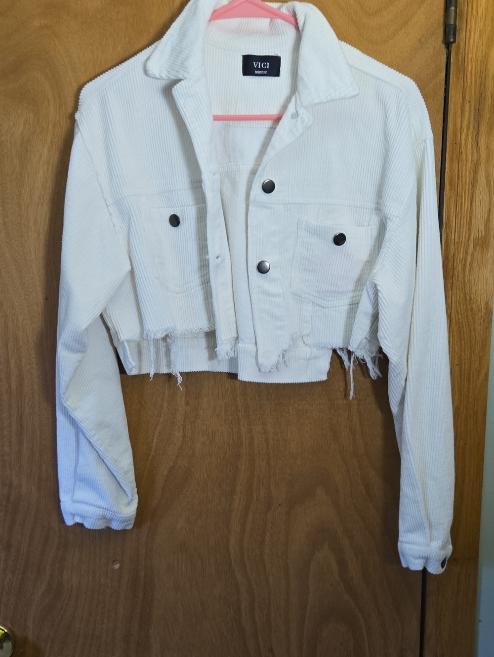 VICI Cream Cropped Corduroy Distressed Jacket, Upcycle Opportunity